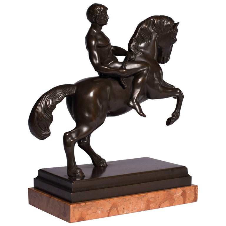 Bronze Statue Horse with Athlete Marble Base For Sale at 1stDibs
