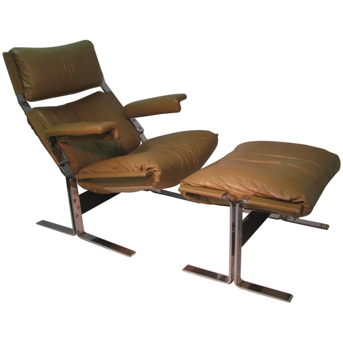 Mid-Century Modern Leather Lounge Chair with Ottoman by Richard Hersberger