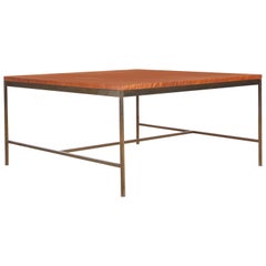 Mid-Century Modern Square Coffee Table in Teak and Brass by Paul McCobb