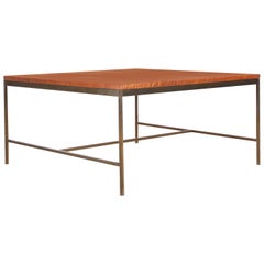 Mid-Century Modern Square Coffee Table in Teak and Brass by Paul McCobb