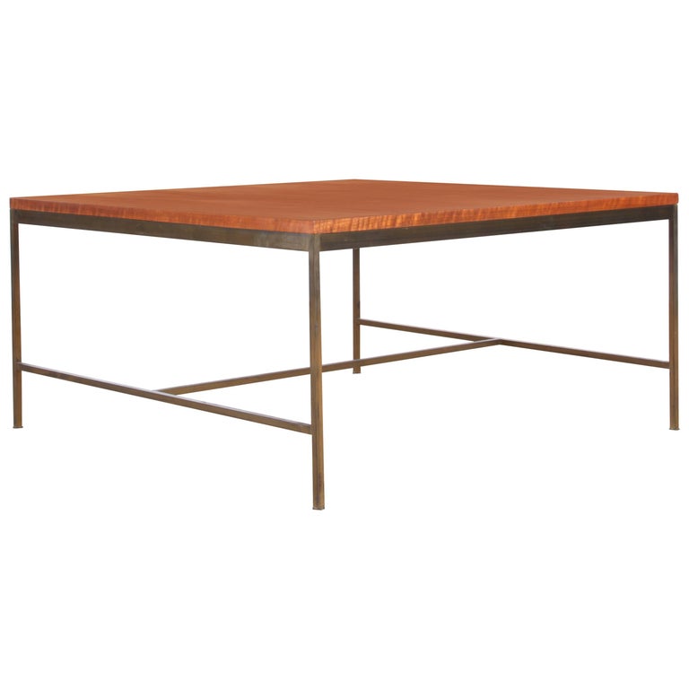 MidCentury Modern Square Coffee Table in Teak and Brass by Paul McCobb