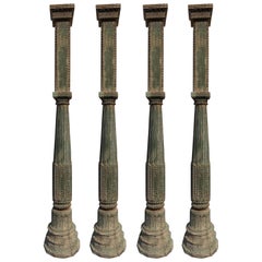 Set of Four 19th Century Teak Pillars from Old Palace in Gujarat