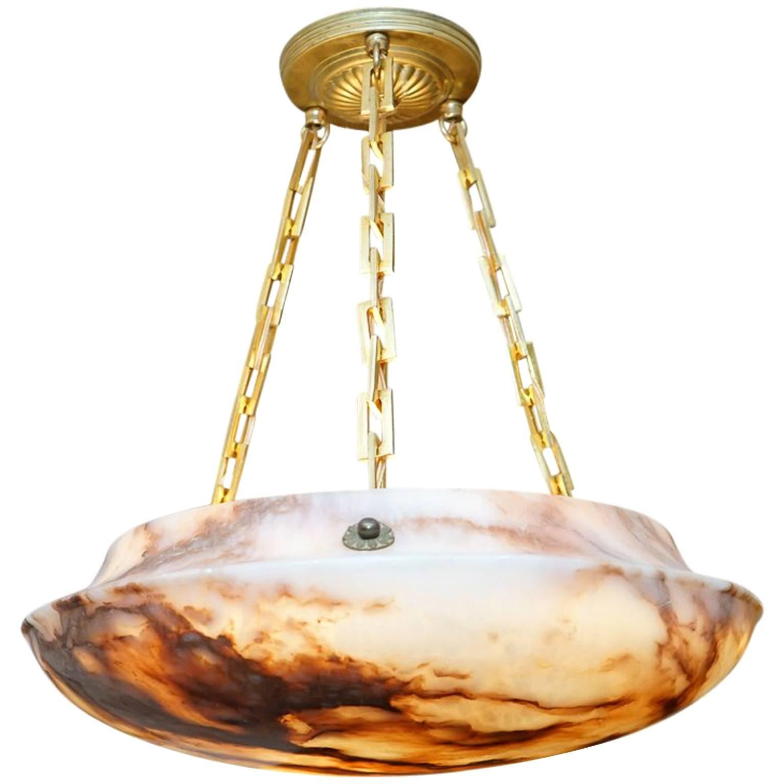 Lampe à suspension en albâtre de couleur terre cuite, vers 1900