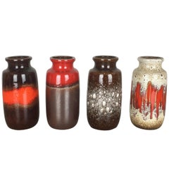 Set of Four Vintage Pottery Fat Lava Vases Made by Scheurich, Germany, 1970s