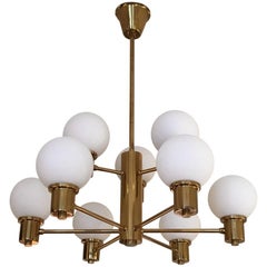 Midcentury Brass and Glass Globes Chandelier