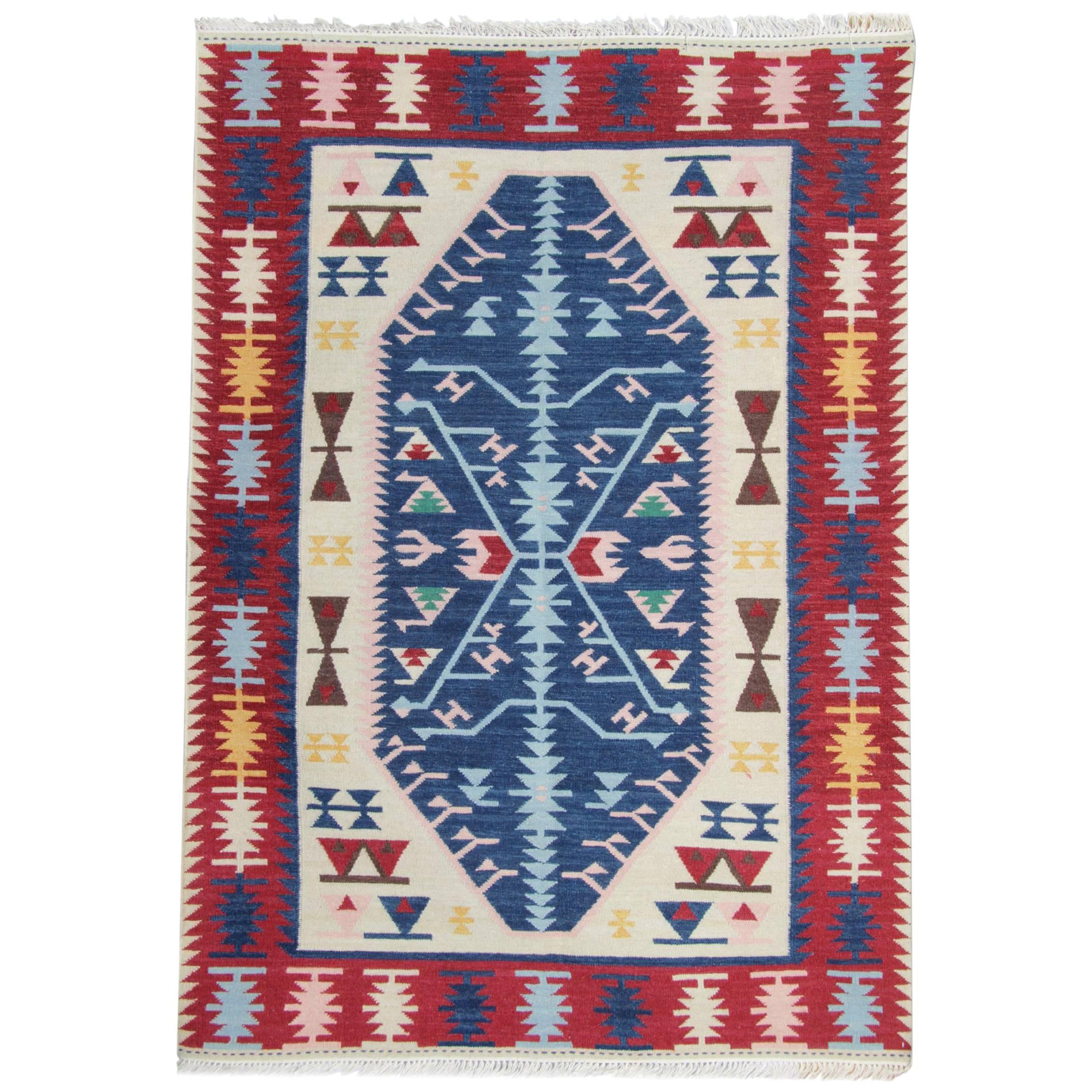 Oriental Rug Blue Kilim Rugs, Traditional Rugs, Hand Made Carpet for Sale