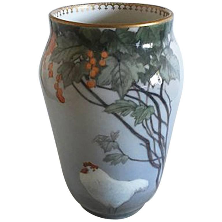 Royal Copenhagen Art Nouveau Vase with Chicken #b1575/1217f For Sale
