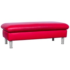 Willi Schillig Designer Footstool Leather Red Pouf Couch Modern