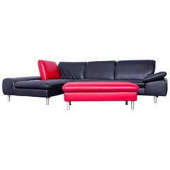 Willi Schillig Loop Designer Corner Sofa 
Footstool Leather Black Red Function