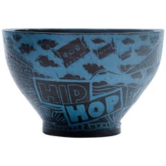 Contemporary Blue and Black Porcelain Hip Hop Bowl III