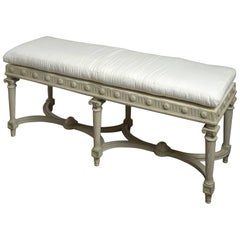 Late 19th Century White Painted Long Stool in the Louis XVI Manner