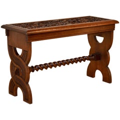 Antique 19th Century English Oak Carved Bench