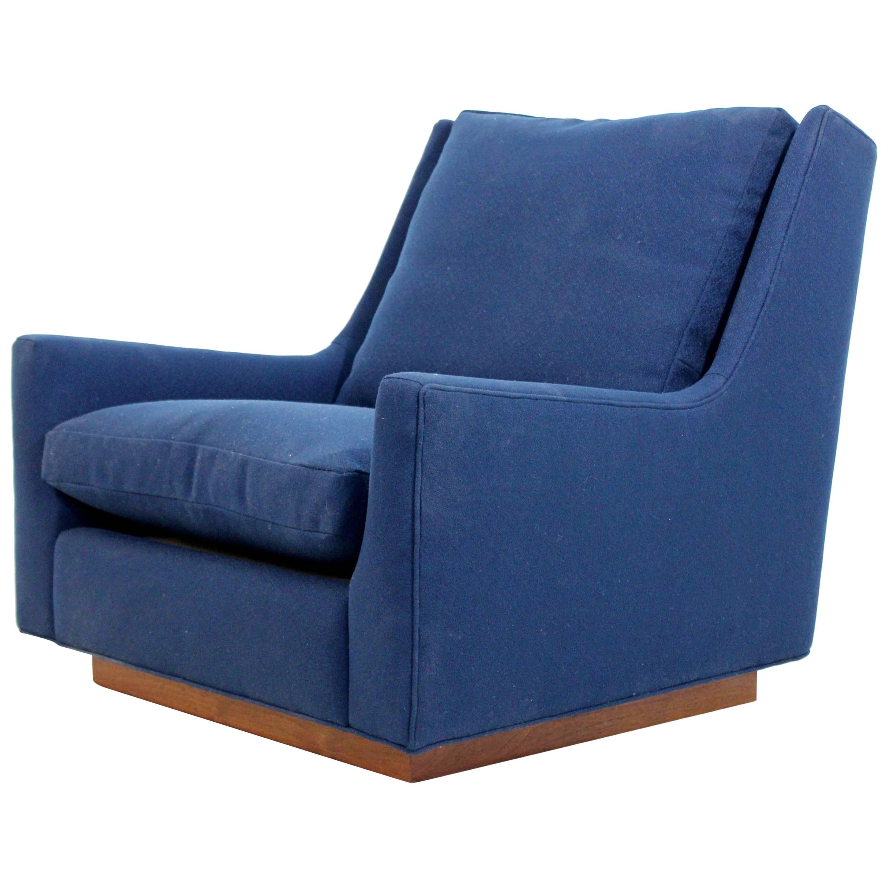 Mid-Century Modern Rare Milo Baughman Wood Plinth Base Lounge Accent Chair 1970s