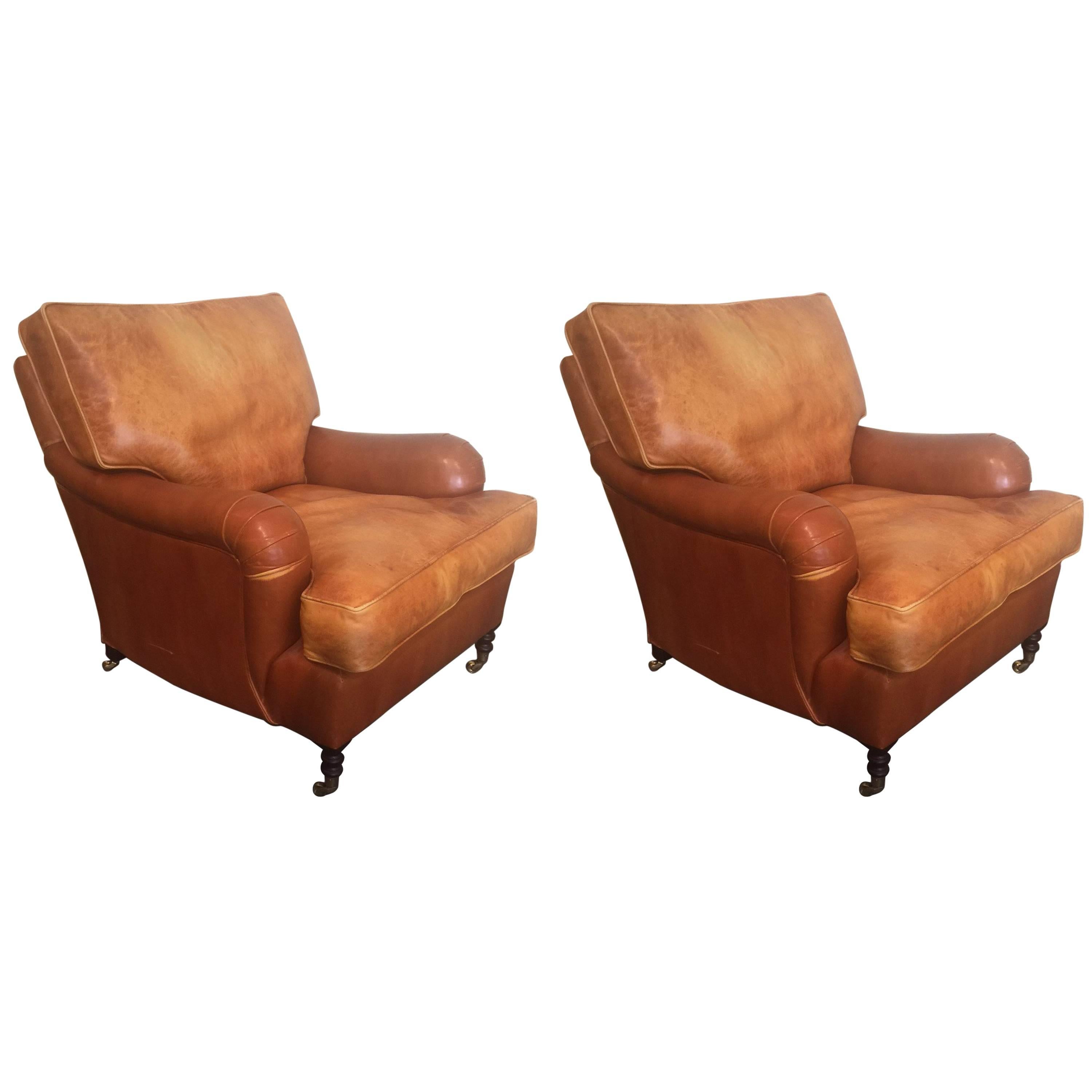 Pair of Distressed Leather Club Chairs by George Smith