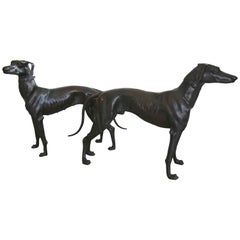 Retro Pair of Life Size Bronze Greyhound Sculptures