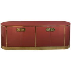 Mastercraft Brass and Moroccan Red Lacquer Credenza