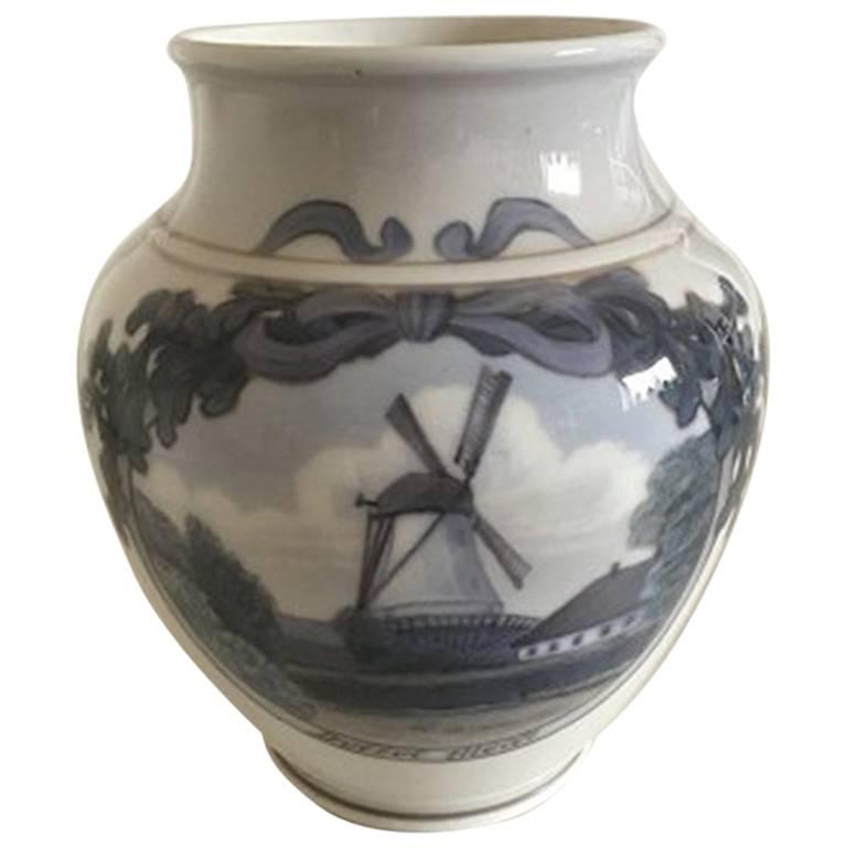 Royal Copenhagen Art Nouveau Vase #2258/1912 with Danish Mill Motif For Sale