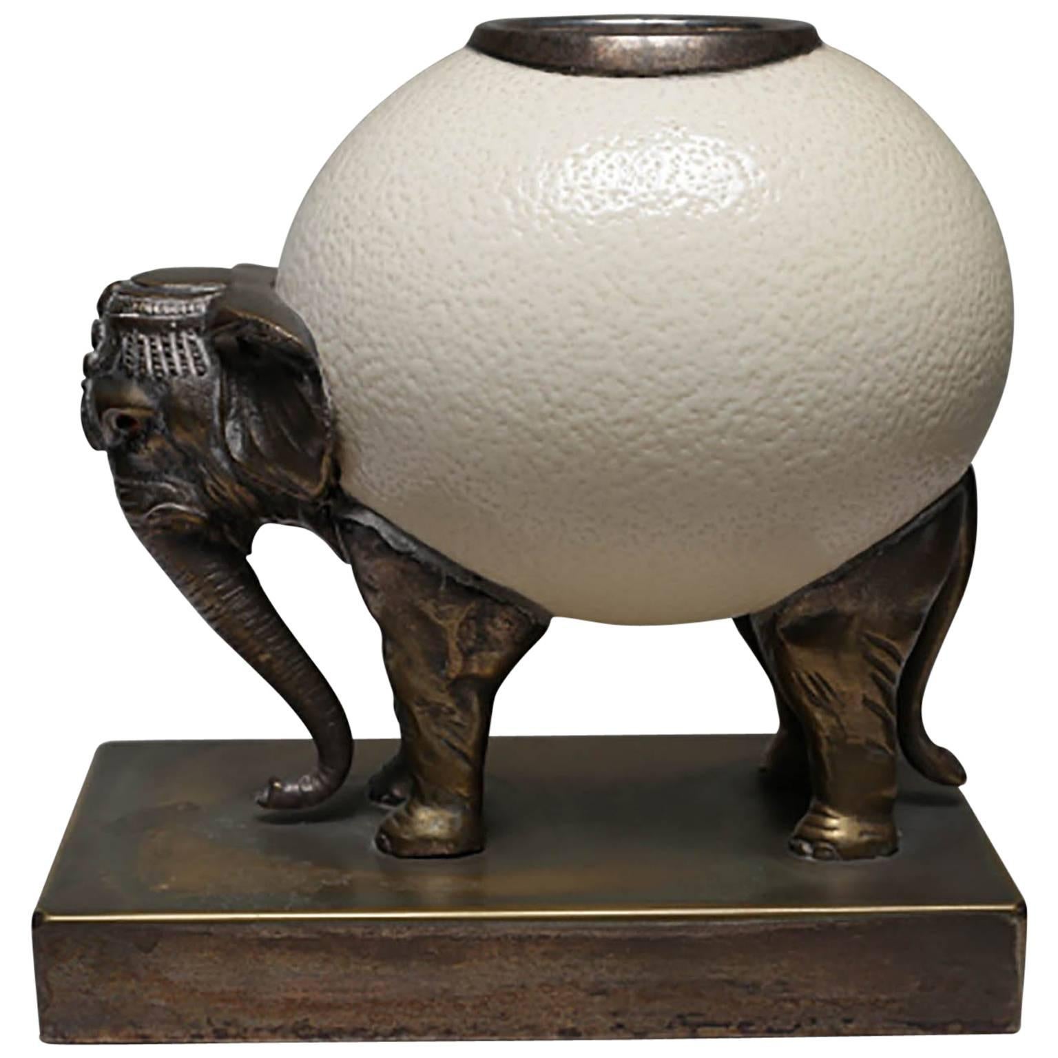 Bronze Elephant and Ostrich Egg Sculpture by Anthony Redmile, circa 1970s