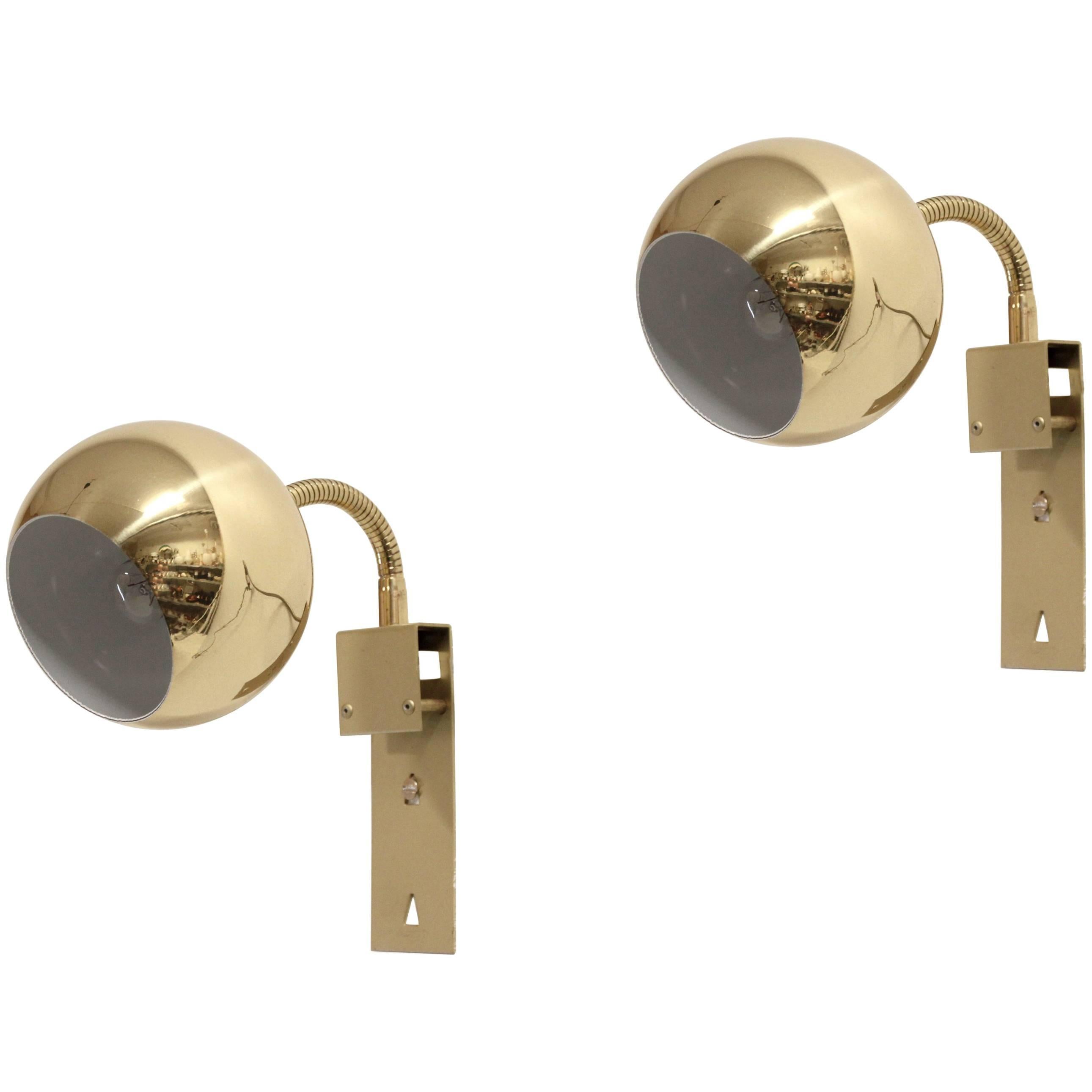 Pair of Midcentury Wall Lamps in Brass, Norway, 1960s