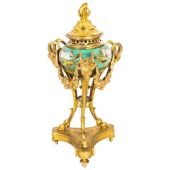 Antique Miniature Adam Style Ormolu and Porcelain Urn and Cover, 19th Century