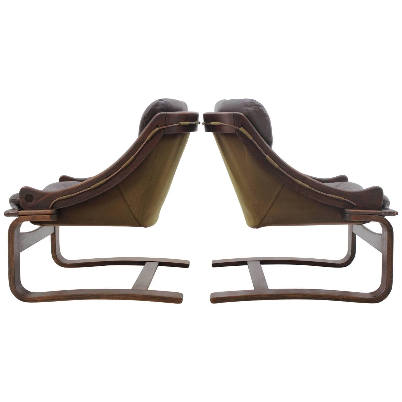 1970s Scandinavian Bentwood Leather Lounge chair by Ake Fribytter for Nelo Mobel