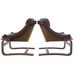 1970s Scandinavian Bentwood Leather Lounge chair by Ake Fribytter for Nelo Mobel