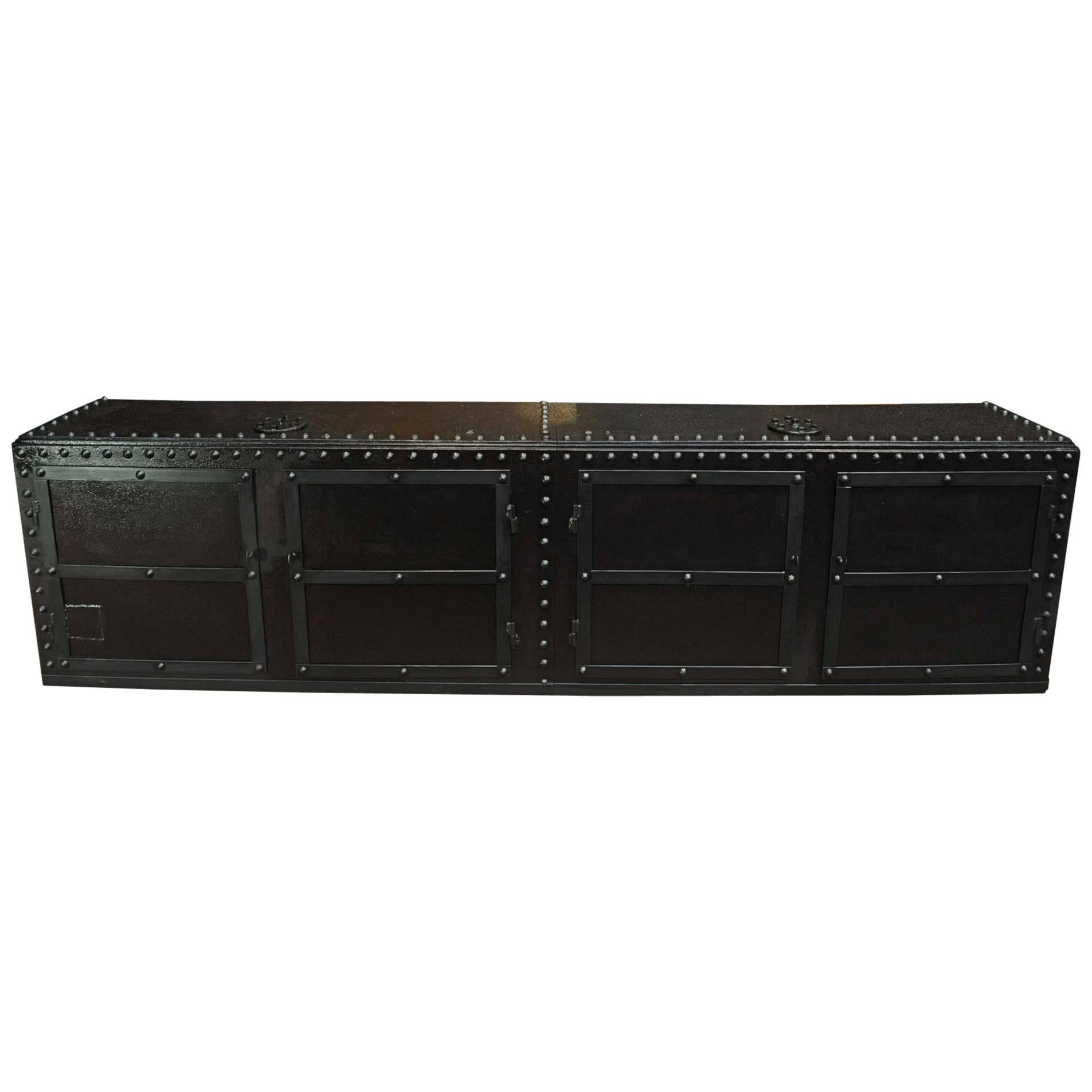 Four Doors Industrial Riveted Iron Credenza Cabinet, 1900