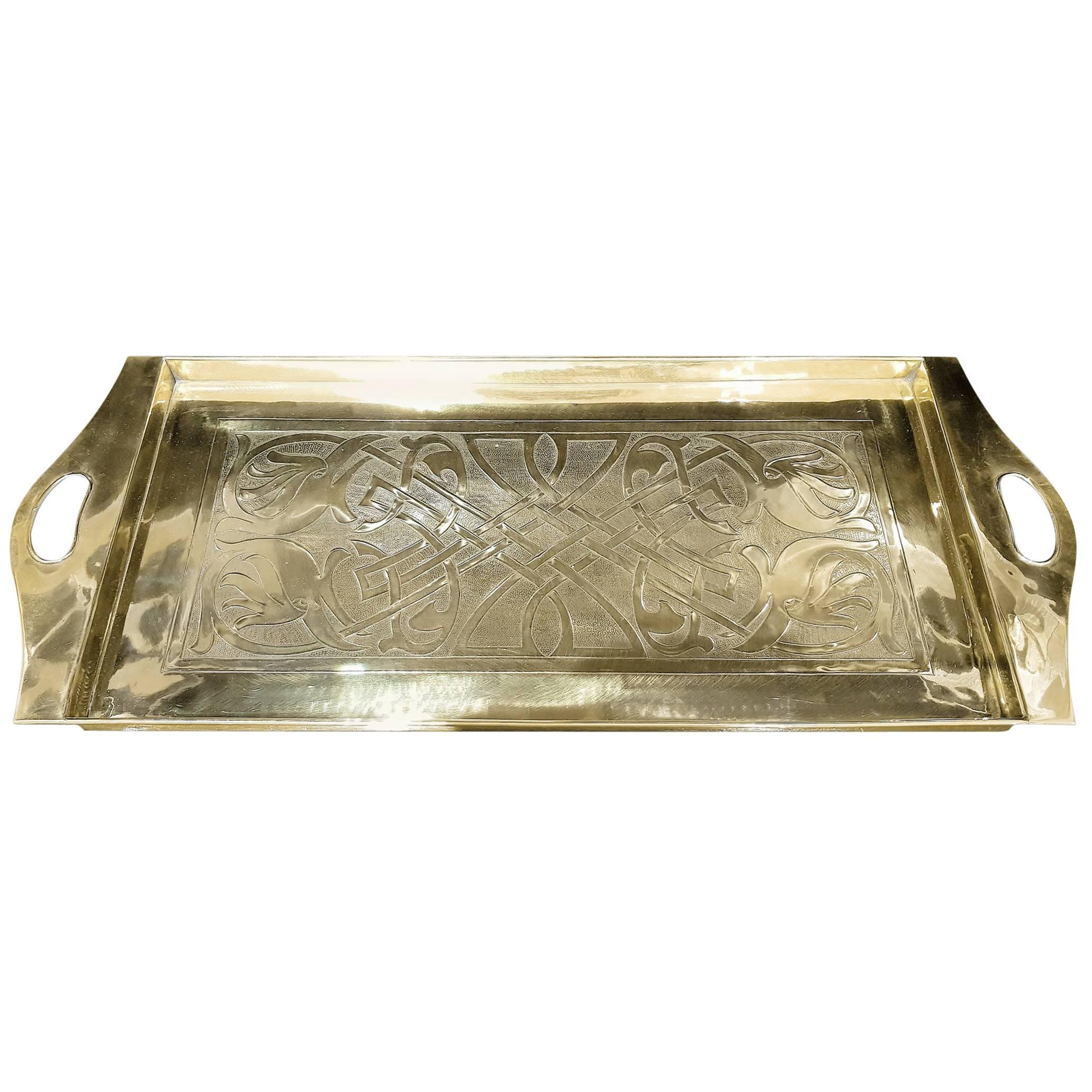Arts and Crafts Brass Tray with Zoomorphic Design