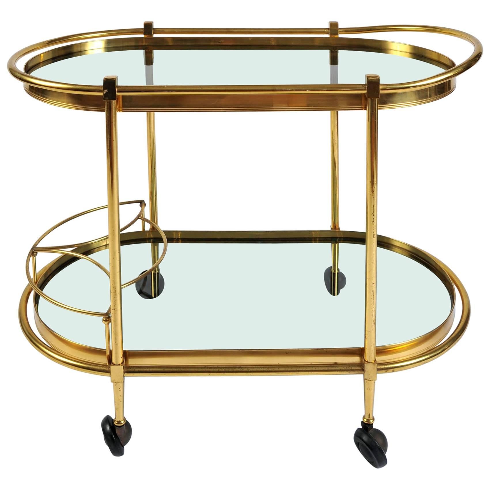 Italian 1950s Curved Brass Bar Cart/Drinks Trolley