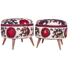 Ottoman or Poufs Fashioned from a Mid-20th Century Samarkand Silk Suzani