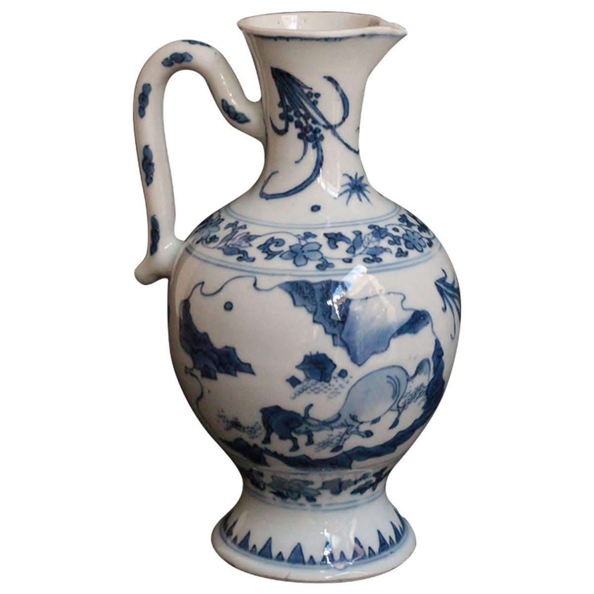 Chinese Export Blue and White Jug, Transition Period, 17th Century For Sale