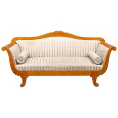 Antique Swedish Biedermeier Sofa 19th Century Golden Birch 3-4 seater