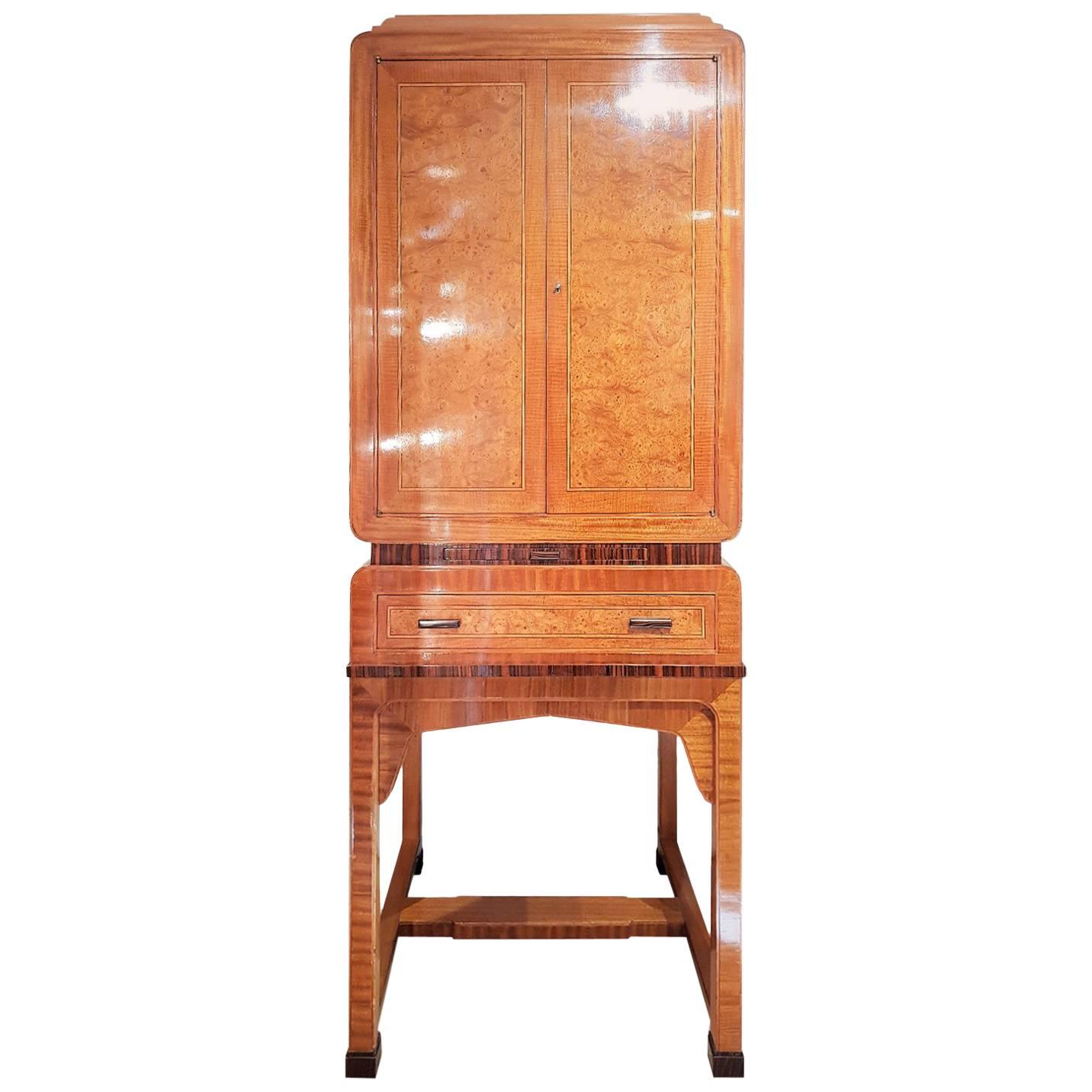 Art Deco Cocktail Cabinet in Burr Walnut and Other Veneers For Sale