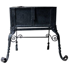 Rare 17th Century Spanish Baroque Iron Strong Box on Stand, circa 1660-1690