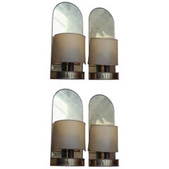 Set of Four 1950s Brass and Vellum Wall Lights