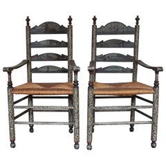 Decorative Pair of 19th Century Dutch Painted Armchairs