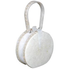 1950's Wilardy Banjo Shaped Handbag in Ivory White Lucite