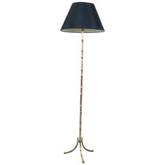 1940s French Maison Baguès Faux Bamboo Brass Floor Lamp