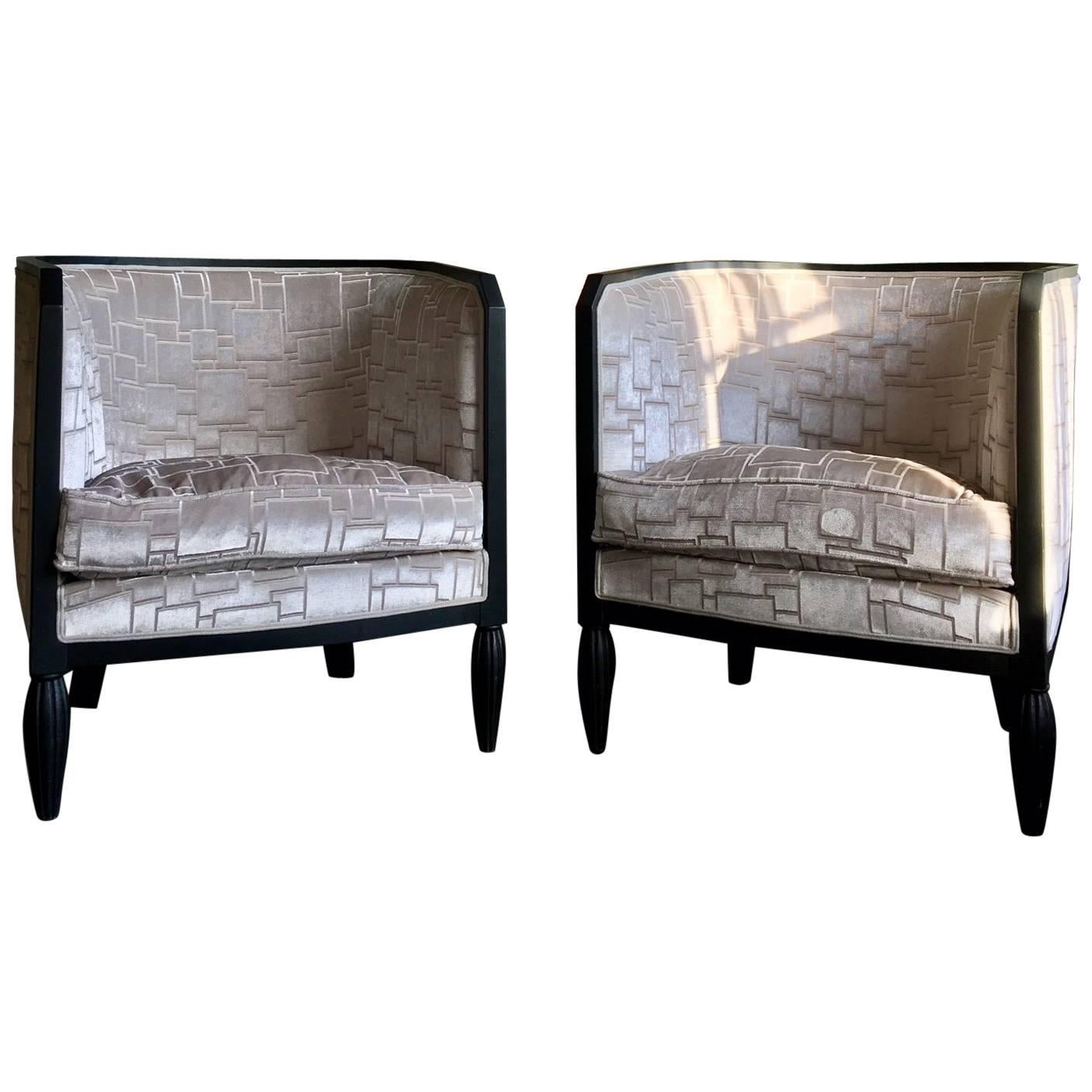 Pair of Beautiful Art Deco Armchairs with Velvet Upholstery