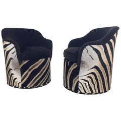 John Saladino for Dunbar Petal Chairs in Zebra and Alpaca Wool - Pair