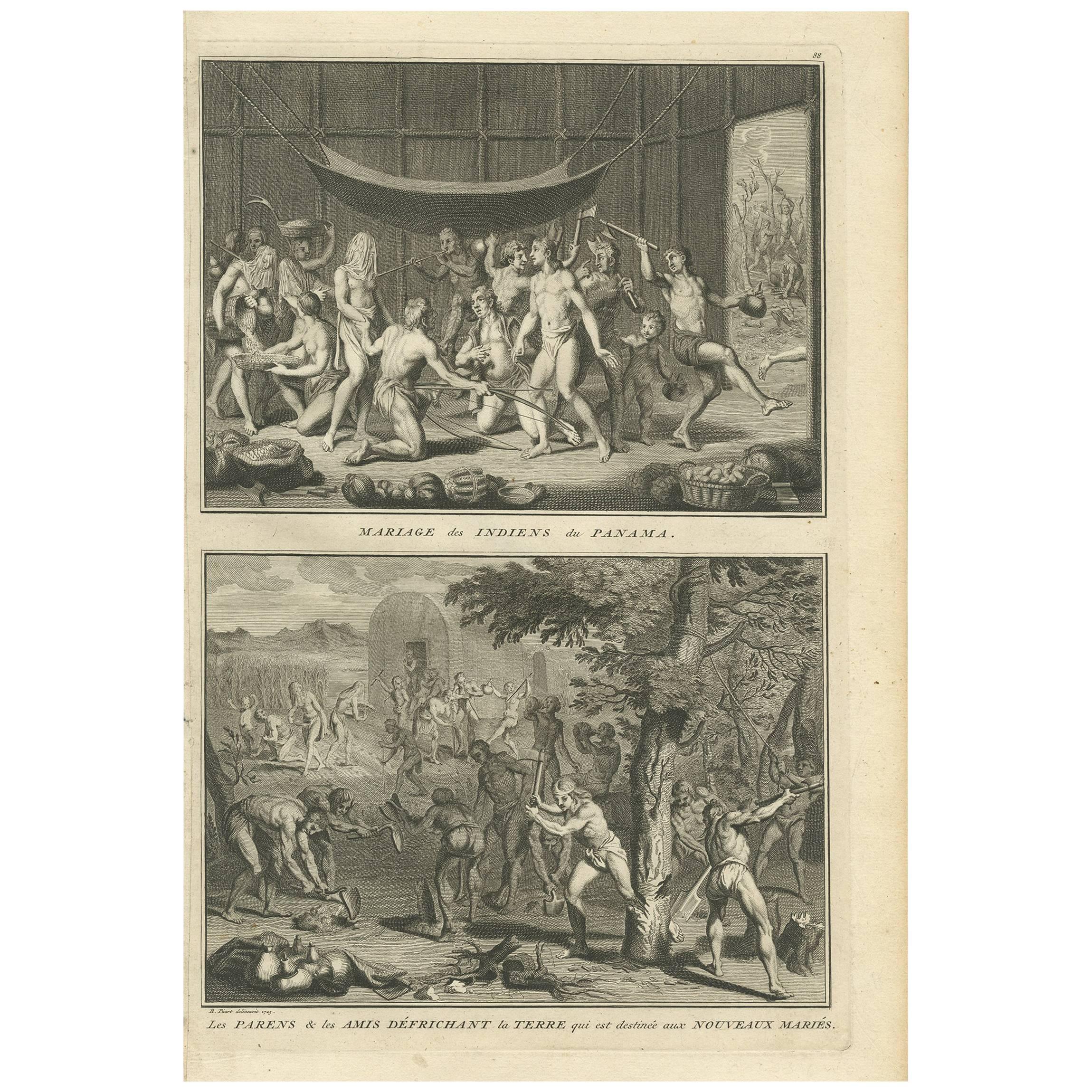 Antique Print of Wedding Ceremonies of the Indians in Panama by B. Picart, 1723 For Sale