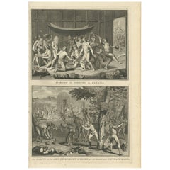 Impression ancienne de cérémonies de mariage des Indiens au Panama par B. Picart, 1723