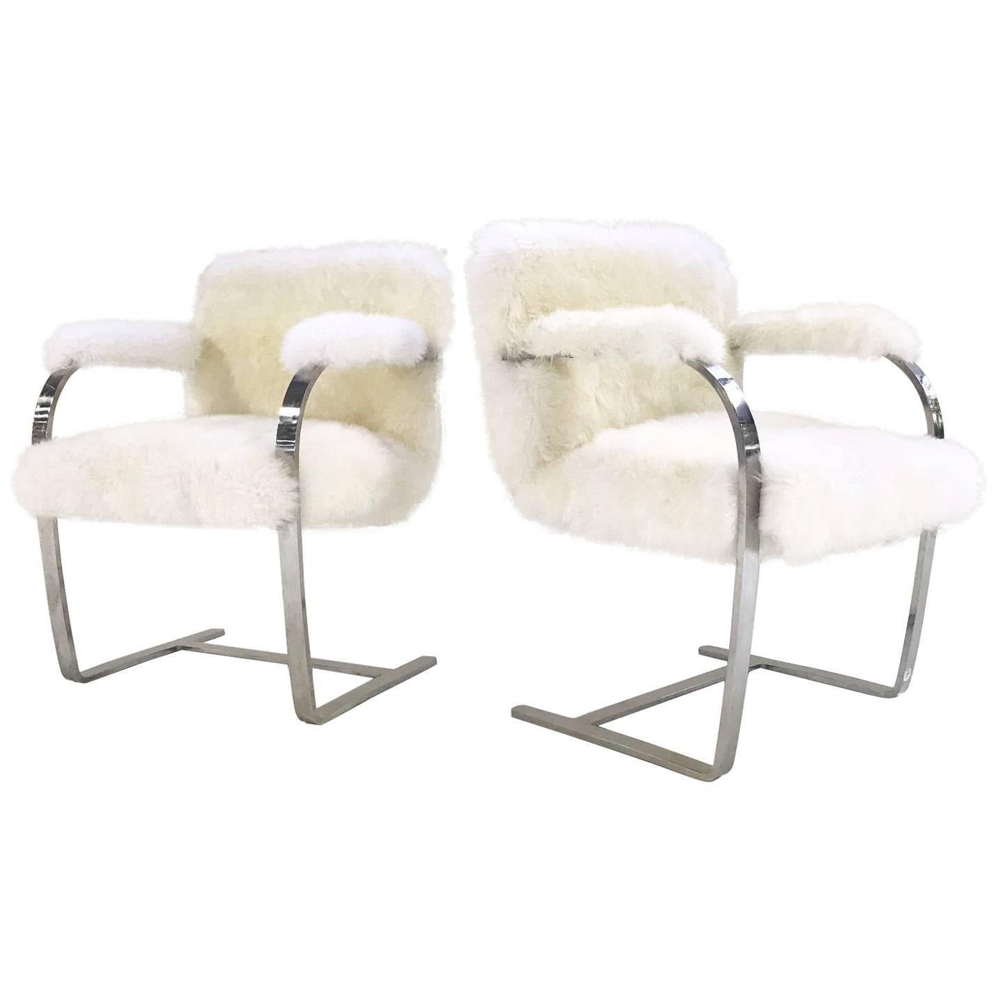 Mies Van Der Rohe Brno Chairs for Knoll in New Zealand Sheepskin - Pair