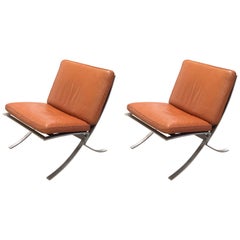 Pair of Mid-Century Modern Chairs with Steel Base
