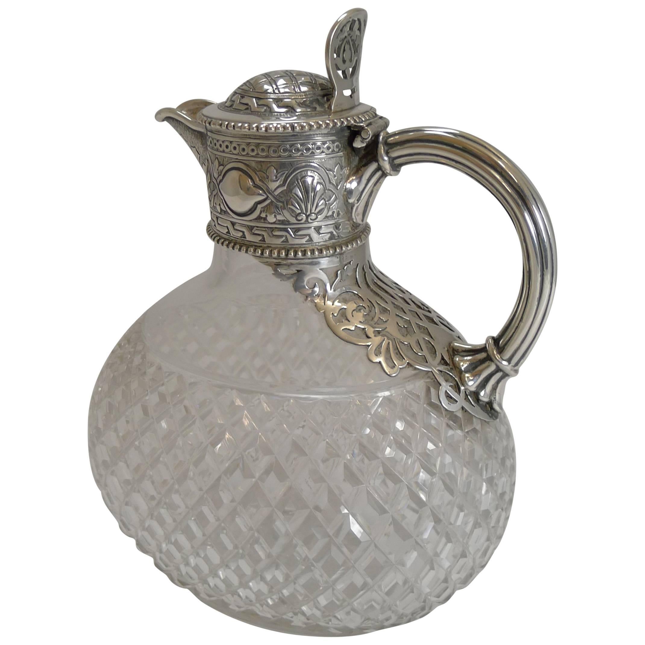 Victorian English Cut Crystal and Sterling Silver Claret or Wine Jug, 1863