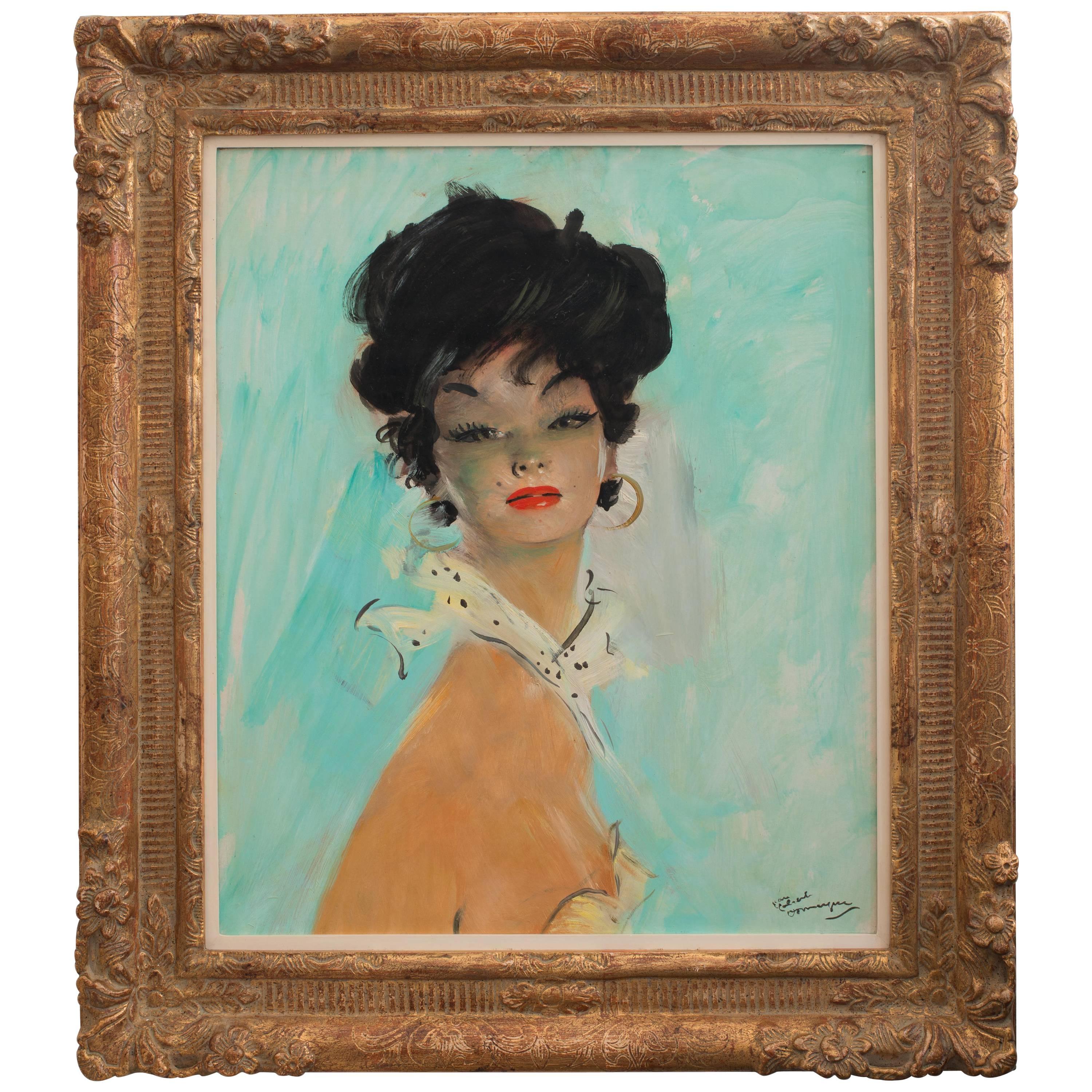 Jean-Gabriel Domergue 1950 Oil on Board, Signed, original painting For Sale