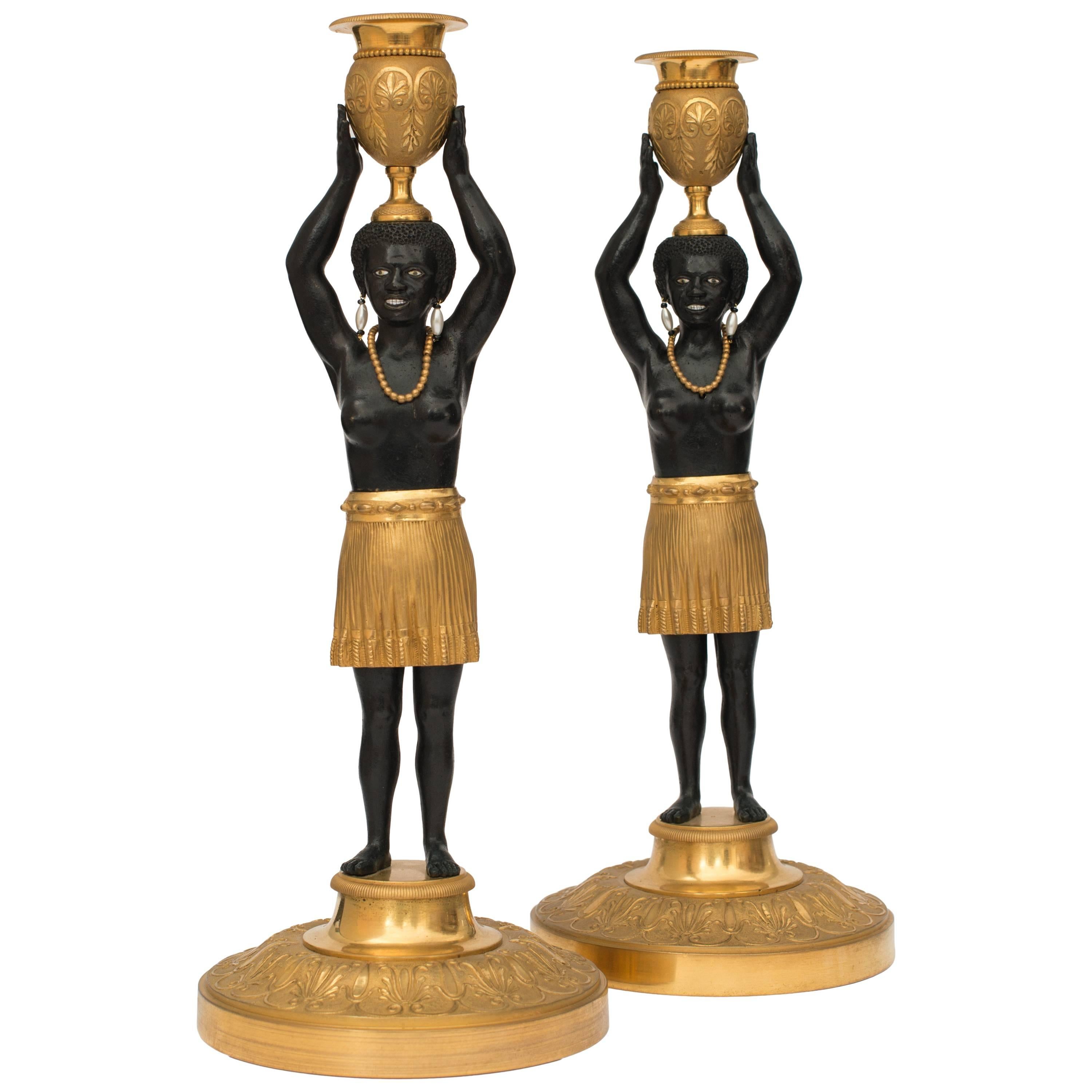 Antique Gilt Bronze Candlesticks France 1800 Attributed to Jean Simon Deverberie For Sale