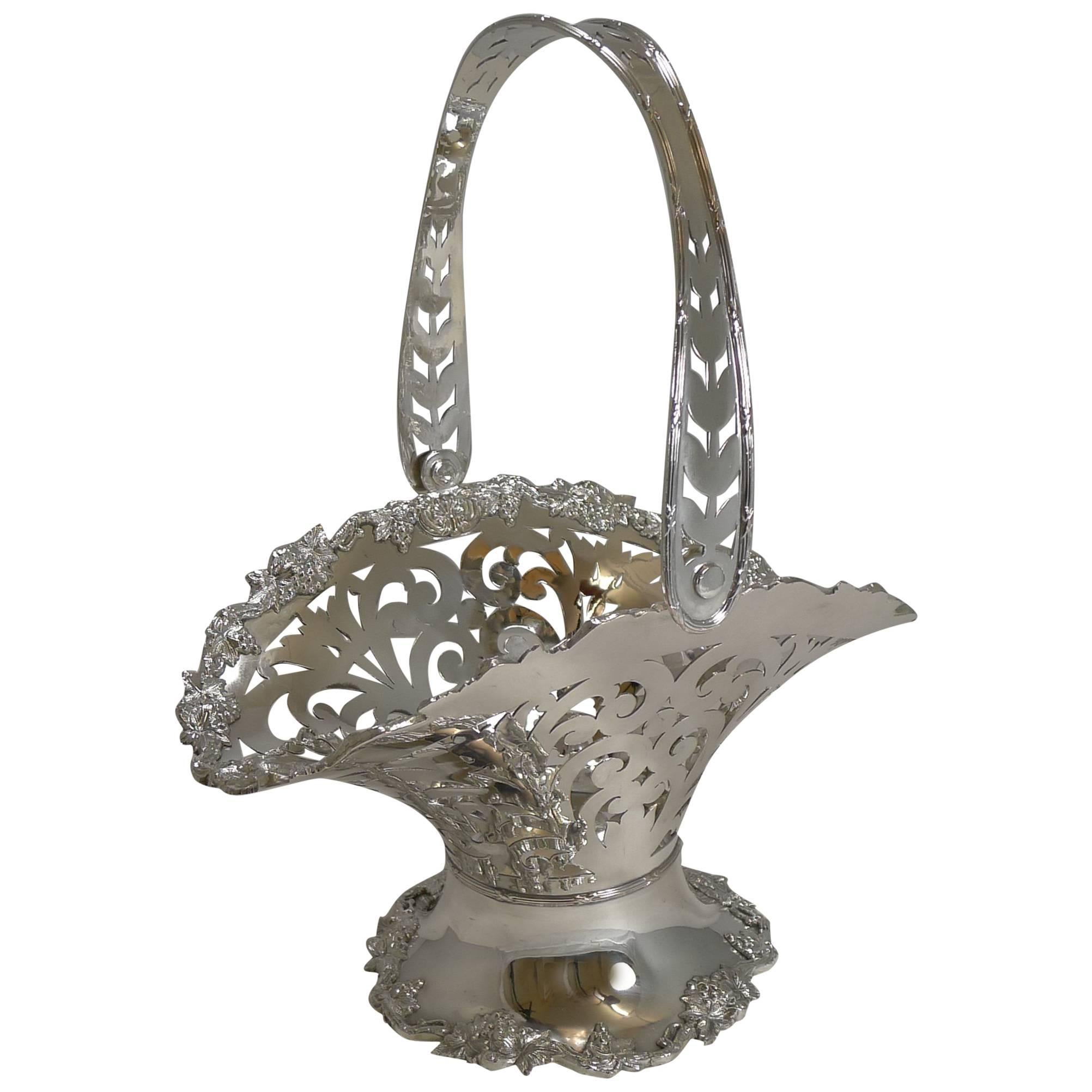 Antique English Reticulated Silver Plate Fruit Basket, circa 1900