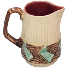 Vintage French Art Deco Orchies Barbotine Majolica Pitcher, 1930s