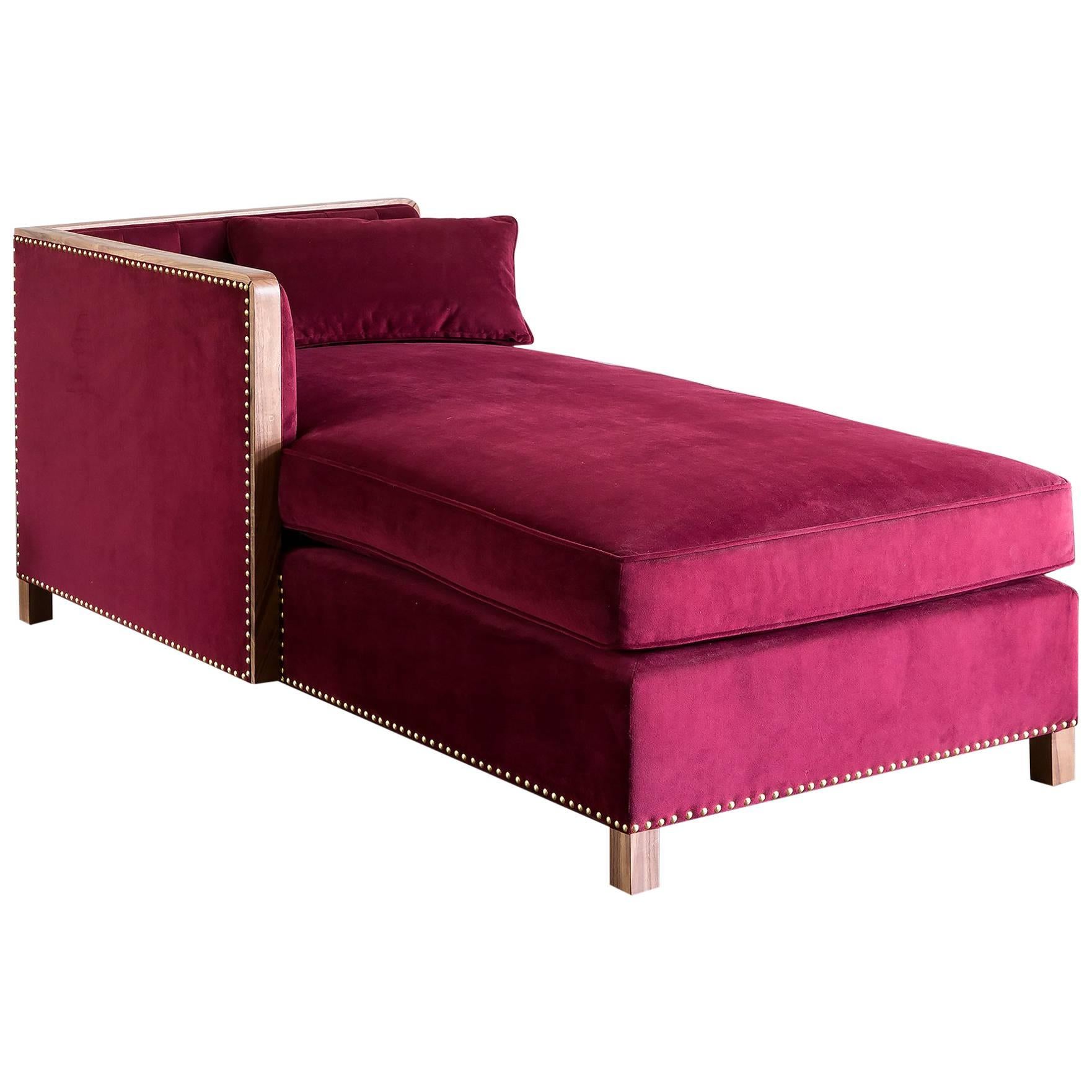 Cupid Chaise in Natural Walnut Frame and Luxe Velvet